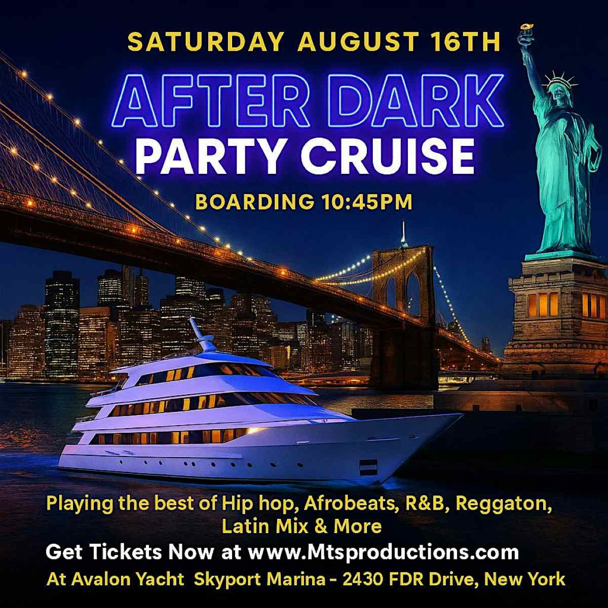 New York City After Dark Party Cruise – Saturday, August 16th